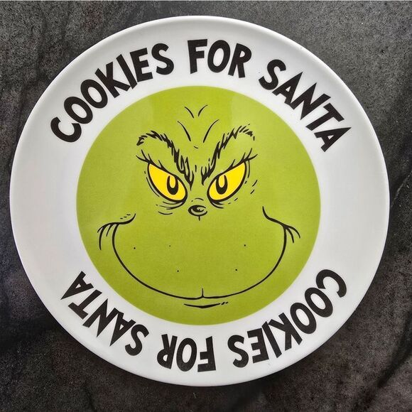 Nwt Christmas Cookies For Santa Grinch Plate - Picture 3 of 4